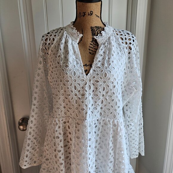 J Crew Tiered Embroidered Eyelet Dress Size L White - Picture 9 of 14